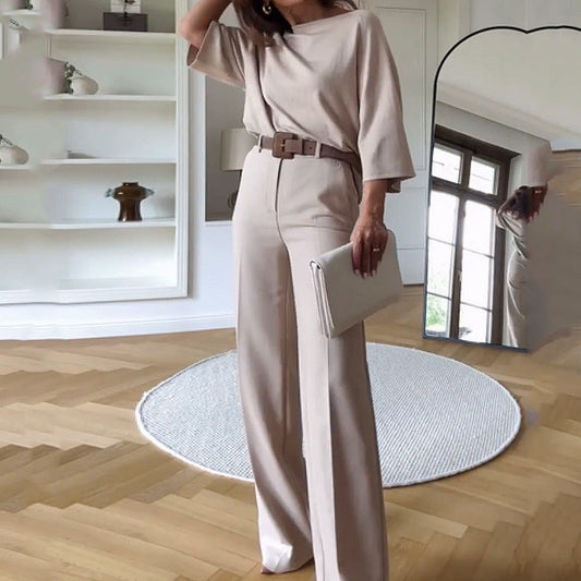 Women's Wide Pants – High Waist – Relaxed Fit – Belt – Elegant Draping