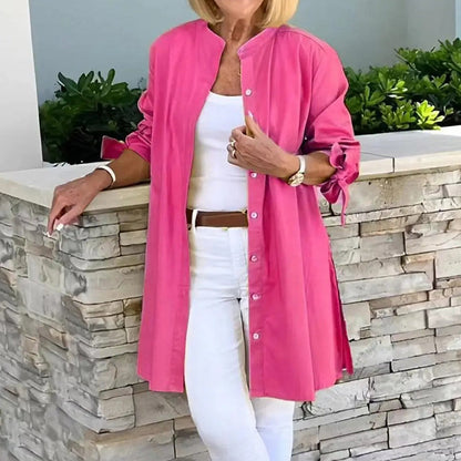 Women's Tunic Shirt – Relaxed Fit – Breathable Fabric – Long Sleeves with Ties
