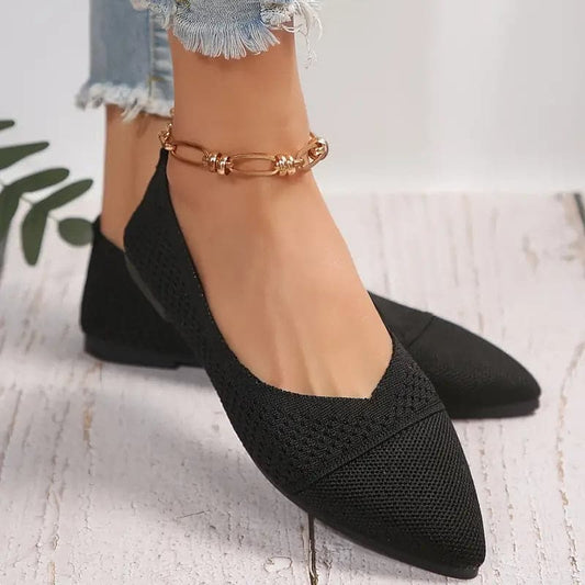 Women's Ballet Flats - Pointed Toe - Breathable Knitted Upper - Comfortable Slip-on