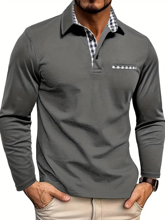 Men's Polo Shirt – Regular Fit – Breathable Fabric – Long Sleeves – Contrast Details
