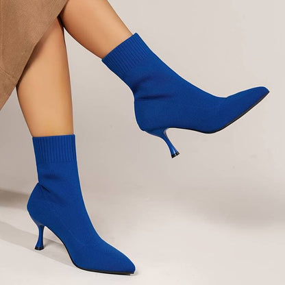 Women's Ankle Boots - Knitted Sock Boots - Pointed Toe - Slim Stiletto Heel - Tight Fit