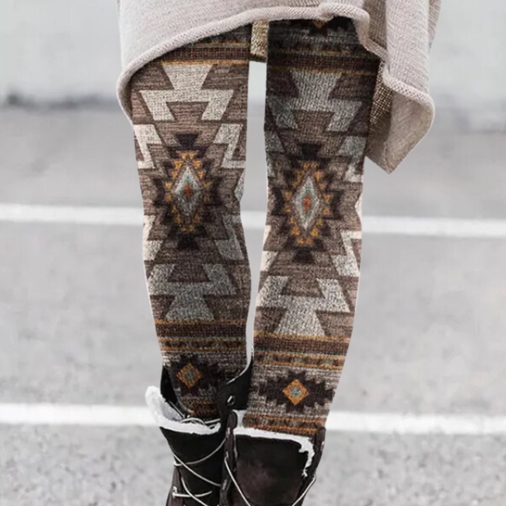 Women's Leggings – Tight Fit – Soft and Breathable Knit – Geometric Pattern – Full Length