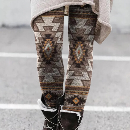 Women's Leggings – Tight Fit – Soft and Breathable Knit – Geometric Pattern – Full Length