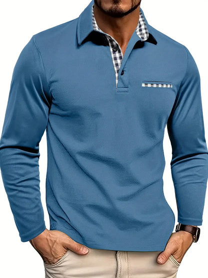 Men's Polo Shirt – Regular Fit – Breathable Fabric – Long Sleeves – Contrast Details