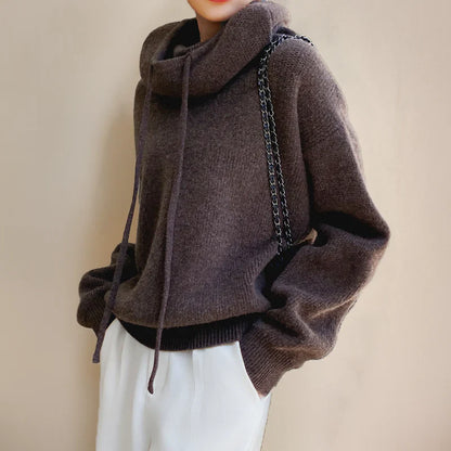 Women's High-Neck Sweater – Wool – Oversized Fit – Adjustable Collar – Relaxed Style