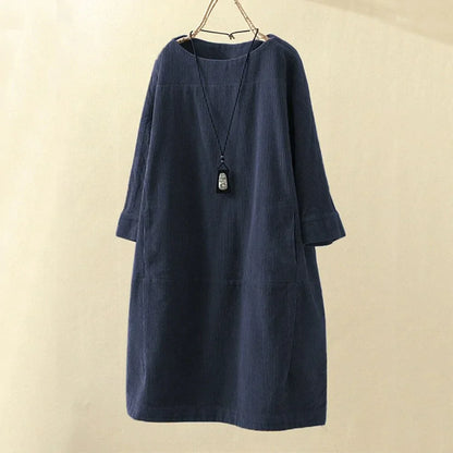 Women Dress - Corduroy - Loose Fit - Long Sleeves - Comfortable and Casual