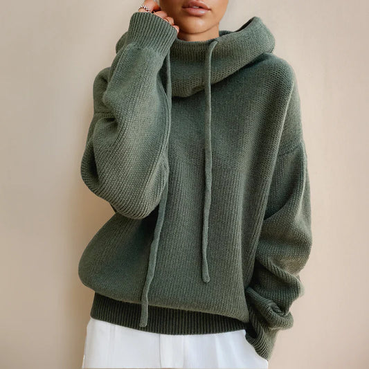 Women's High-Neck Sweater – Wool – Oversized Fit – Adjustable Collar – Relaxed Style