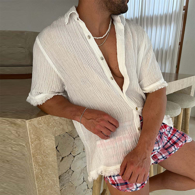Men's Shirt – Wrinkled Texture – Breathable – Short Sleeves – Relaxed Fit