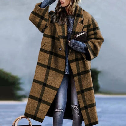 Women's Coat – Wool Blend – Oversized Fit – Simple Closure – Color Block Design