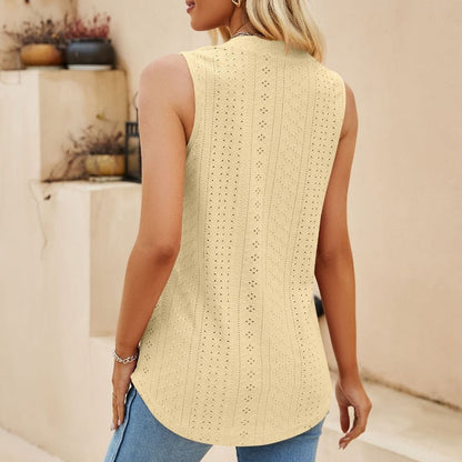 Dame Topp - Ermeløs V-hals - Elegant Passform med Frontfold - Allsidig Bruk