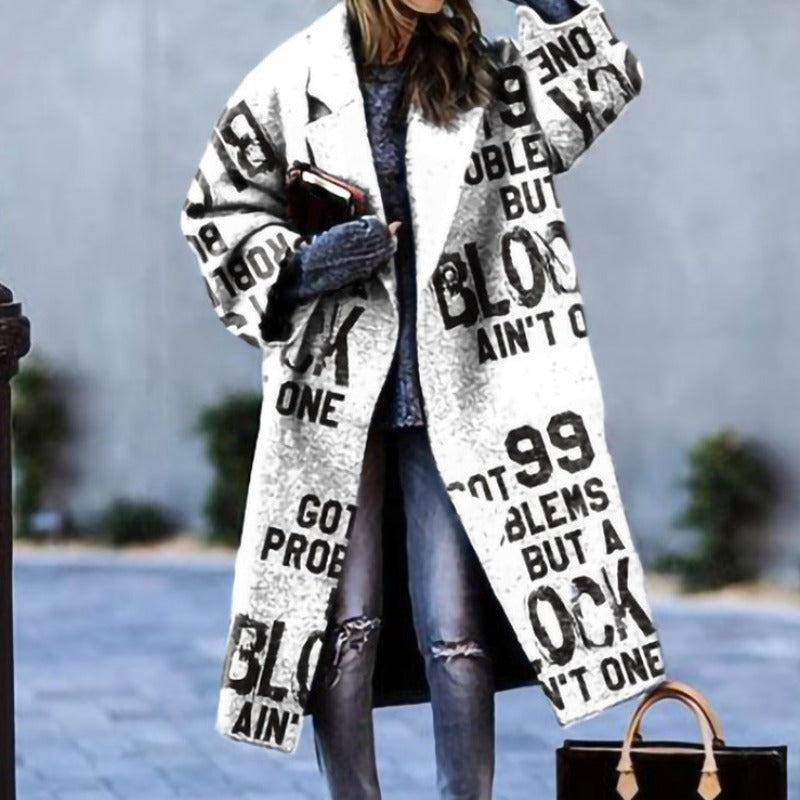 Women's Coat – Wool Blend – Oversized Fit – Simple Closure – Color Block Design