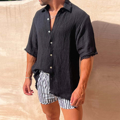 Men's Shirt – Wrinkled Texture – Breathable – Short Sleeves – Relaxed Fit