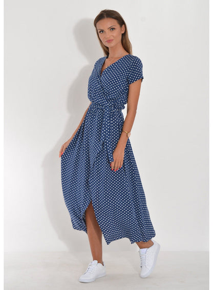 Dress woman midi – wrap model – breathable fabric – V-neck – tie belt