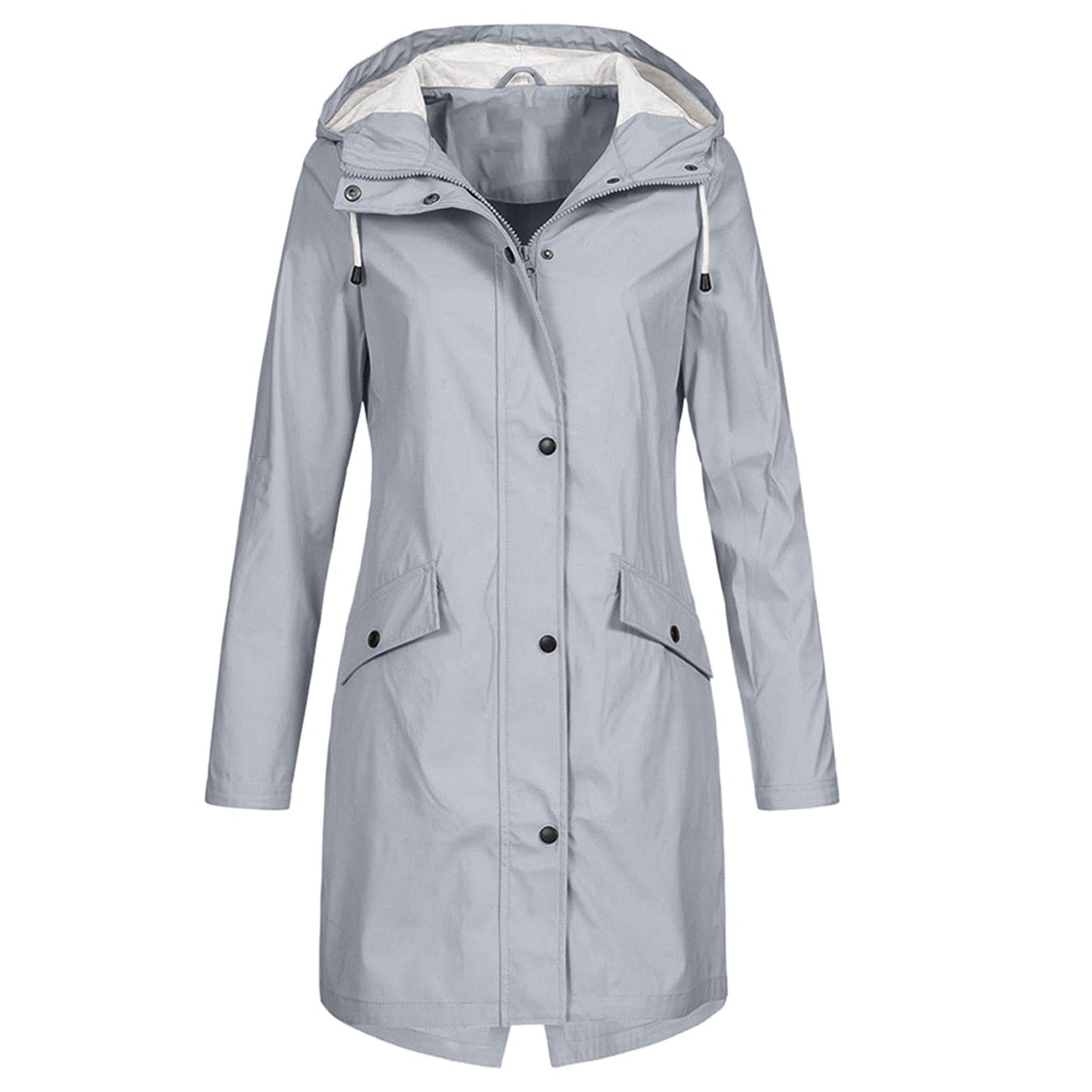 Women's Rain Jacket – Waterproof – Windproof – Long Fit – Hood – Snap Buttons