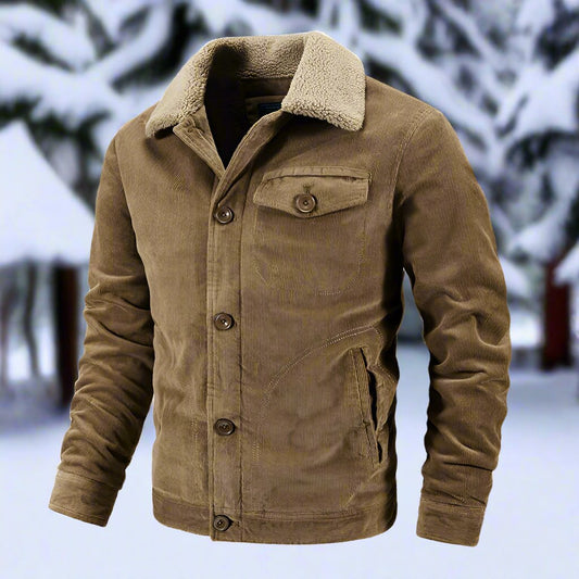 Men's Corduroy Jacket - Classic Fit - Soft Lined Collar - Button Front - Practical Pockets