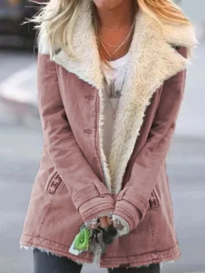 Women's Coat – Tailored Fit – Faux Fur Lined – Large Lapels – Button Closure