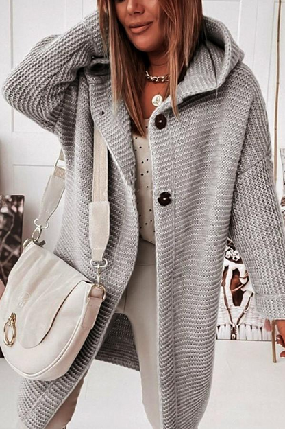 Women’s Cardigan - Chunky Knit - Hooded - Longline - Button Front