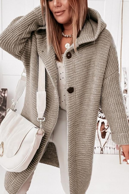 Women’s Cardigan - Chunky Knit - Hooded - Longline - Button Front