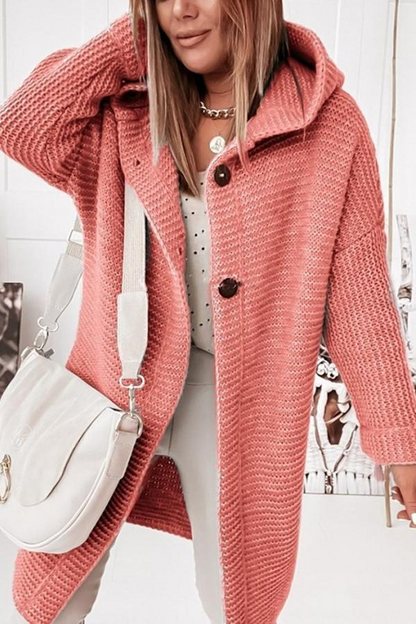 Women’s Cardigan - Chunky Knit - Hooded - Longline - Button Front