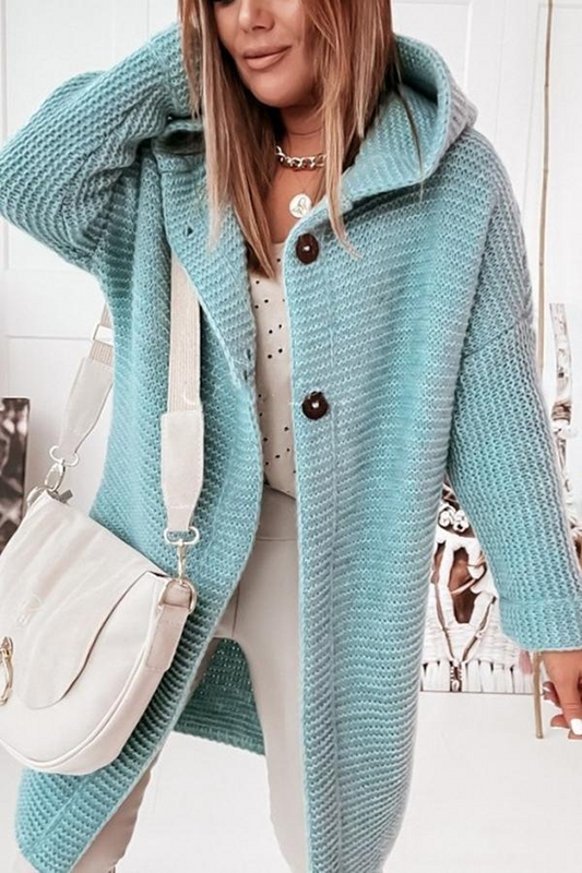 Women’s Cardigan - Chunky Knit - Hooded - Longline - Button Front