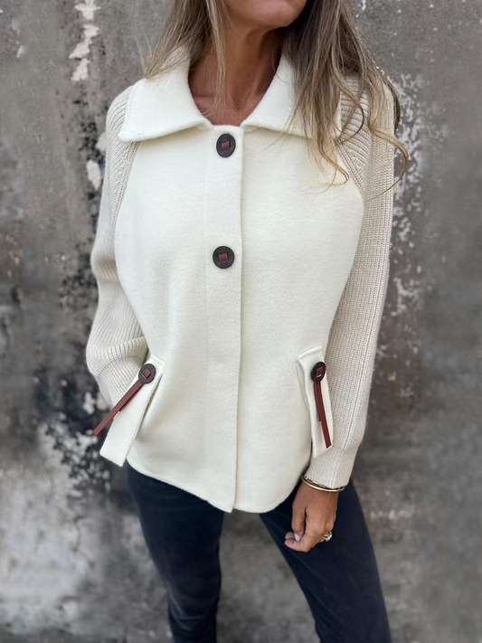 Women's Jacket – Relaxed Fit – Wool Blend – Knitted Sleeves – Button Front