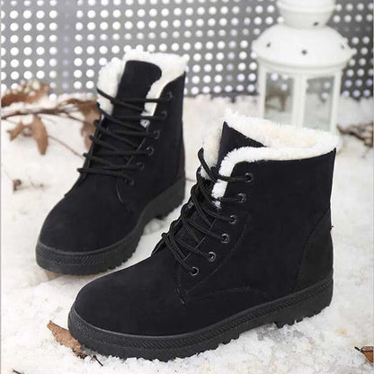 Dame Snørestøvler – Semsket Look – Fuskepelsfôr – Komfortabel Flat Såle