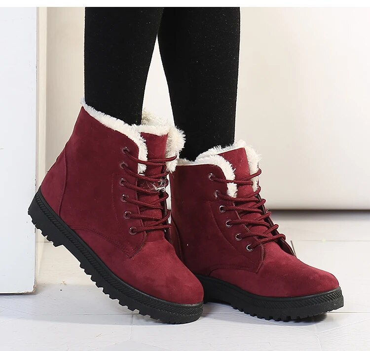 Dame Snørestøvler – Semsket Look – Fuskepelsfôr – Komfortabel Flat Såle
