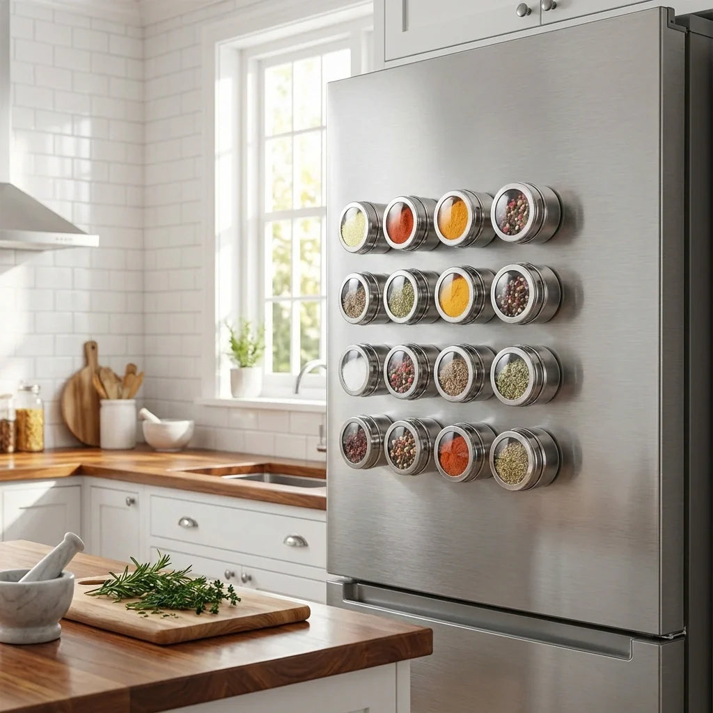 Magnetic Stainless Steel Spice Tin Set With Transparent Lids