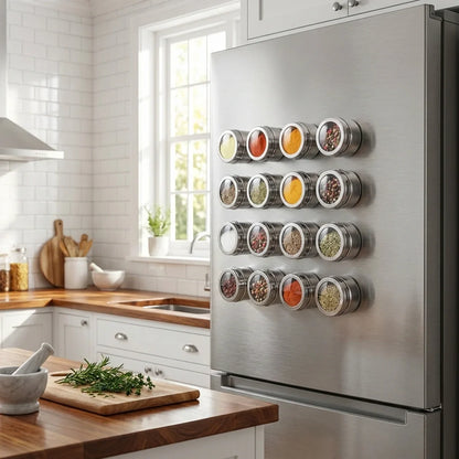 Magnetic Stainless Steel Spice Tin Set With Transparent Lids