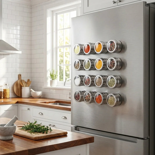 Magnetic Stainless Steel Spice Tin Set With Transparent Lids