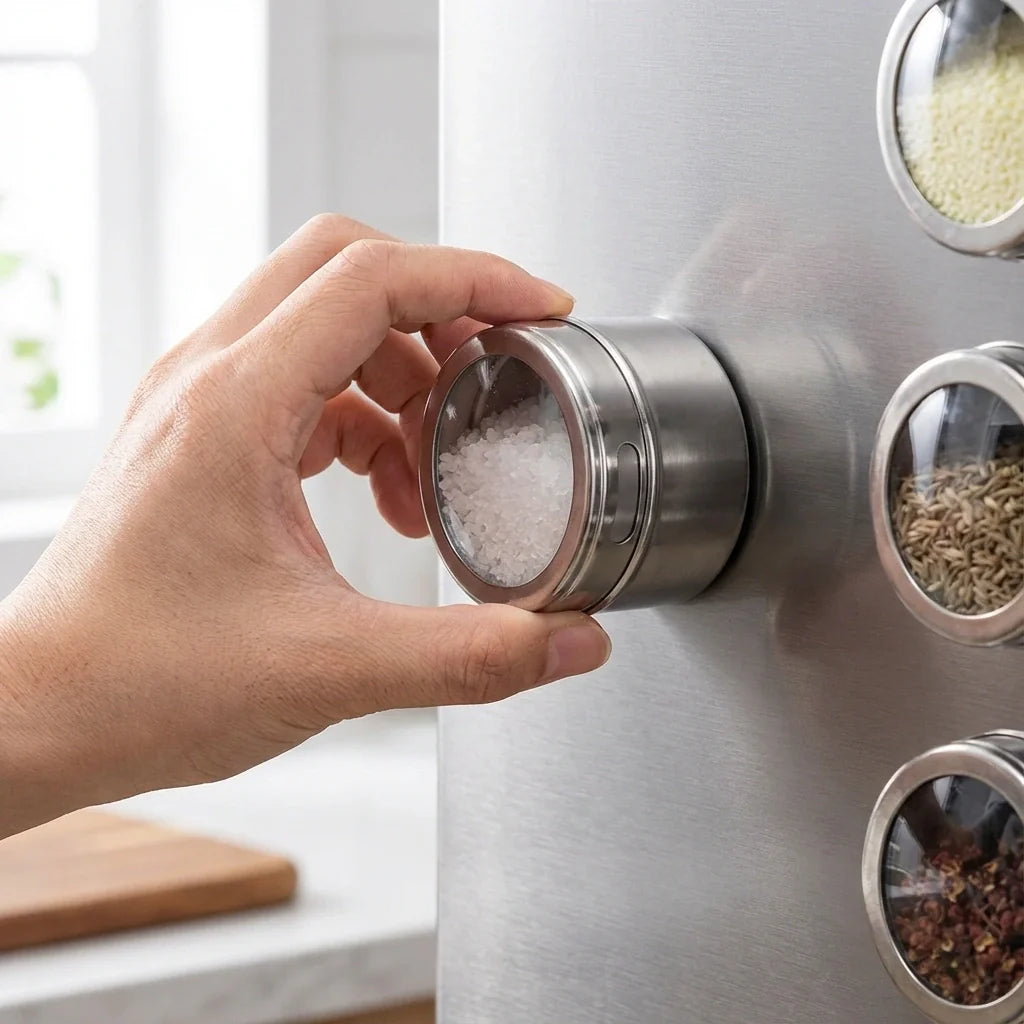 Magnetic Stainless Steel Spice Tin Set With Transparent Lids