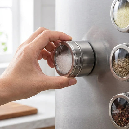 Magnetic Stainless Steel Spice Tin Set With Transparent Lids