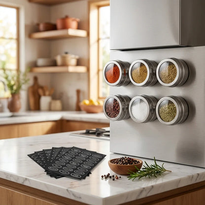 Magnetic Stainless Steel Spice Tin Set With Transparent Lids