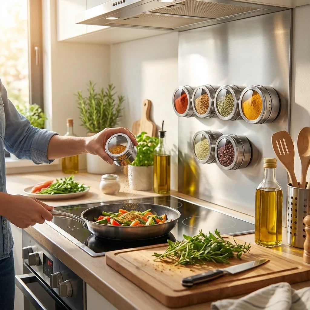 Magnetic Stainless Steel Spice Tin Set With Transparent Lids