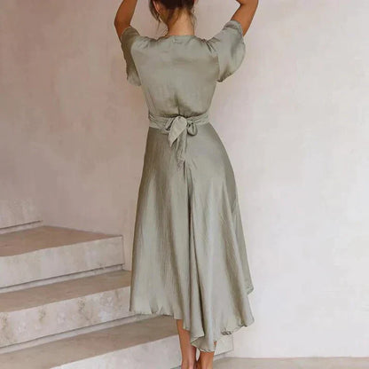 Dress for Women – Midi Length – Twisted Bust – Flattering V-Neck – Luxurious Fabric