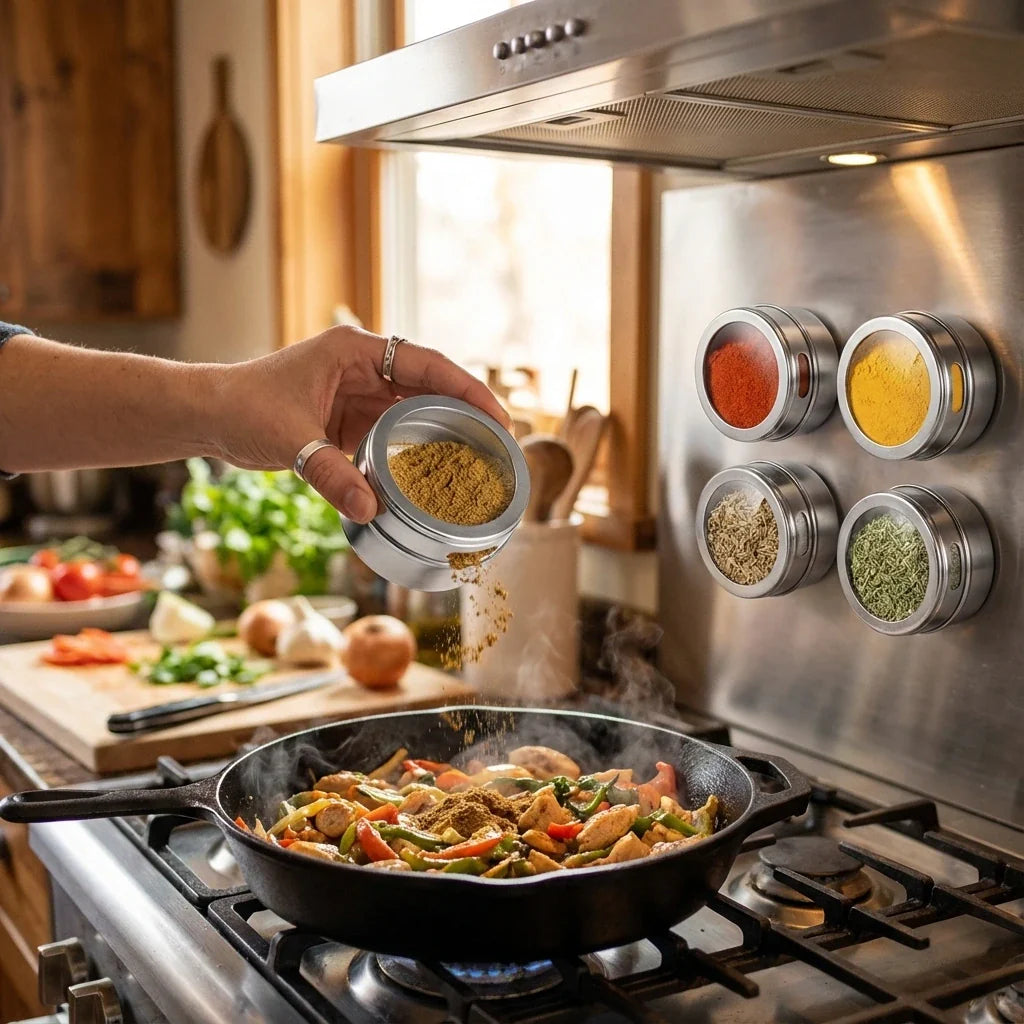 Magnetic Stainless Steel Spice Tin Set With Transparent Lids