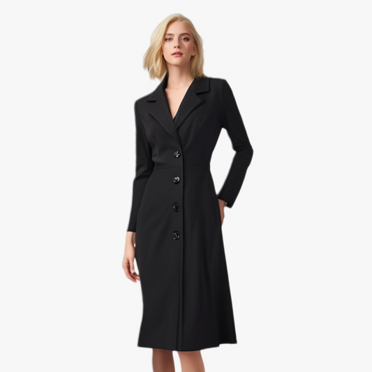 Women's Wool Coat – Tailored Fit – Classic Collar – Knee-Length with Buttons