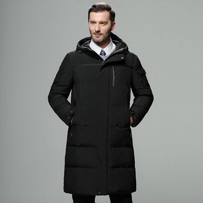 Men’s Puffer Coat - Woven Blend - Long Length - Adjustable Hood & Cuffs