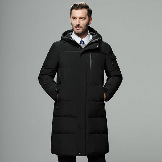 Men’s Puffer Coat - Woven Blend - Long Length - Adjustable Hood & Cuffs