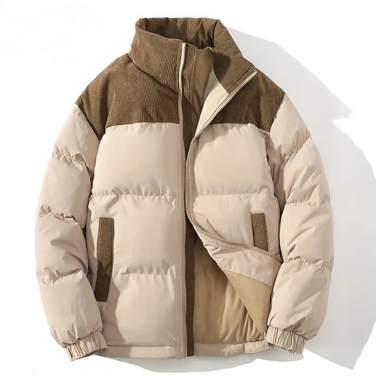 Men’s Puffer Jacket - Polyester - Quilted Padded - Ribbed Corduroy Yoke - Elastic Cuffs