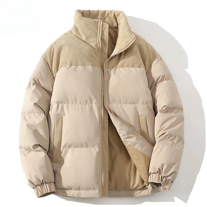 Men’s Puffer Jacket - Polyester - Quilted Padded - Ribbed Corduroy Yoke - Elastic Cuffs