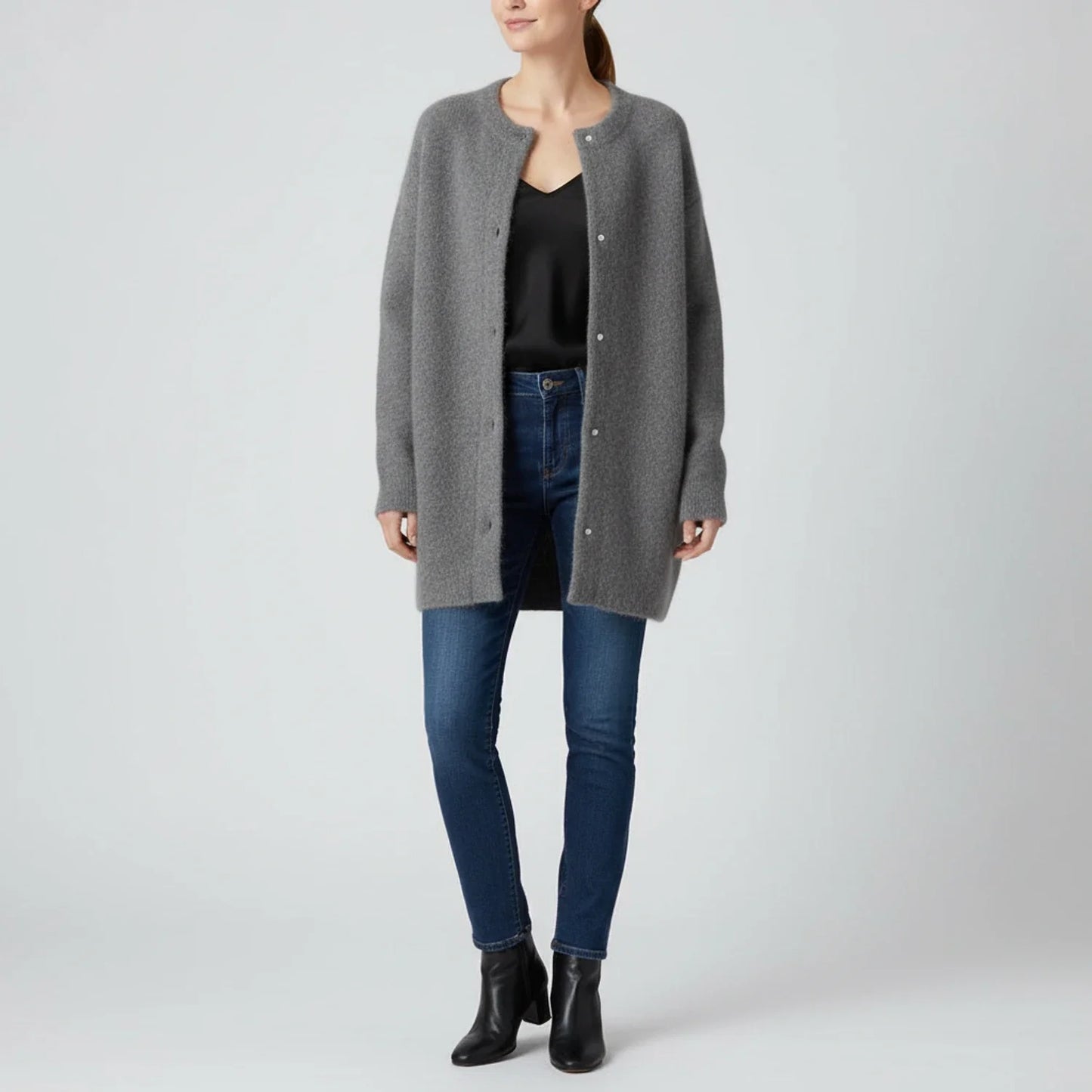 Clara Oversized Cardigan | Button-Down Collarless Knitwear