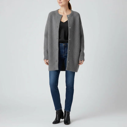 Clara Oversized Cardigan | Button-Down Collarless Knitwear
