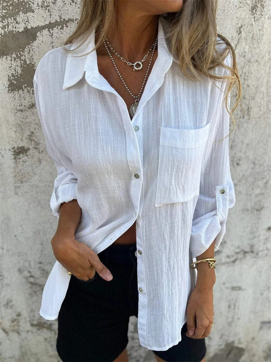 Women's Shirt with Long Sleeves – Relaxed Fit – Breathable Fabric – Button-Up – Chest Pocket