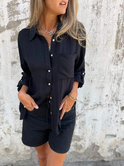 Women's Shirt with Long Sleeves – Relaxed Fit – Breathable Fabric – Button-Up – Chest Pocket