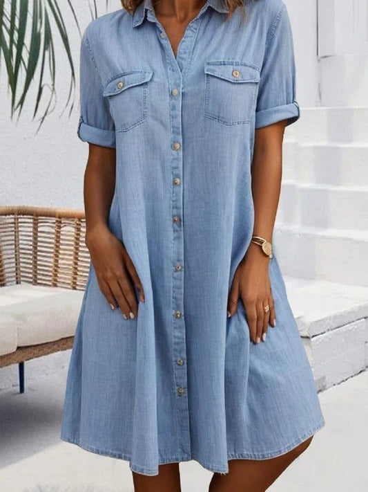 Dress for Women – Short Model – Relaxed Fit – Shirt Collar – Breathable Fabric