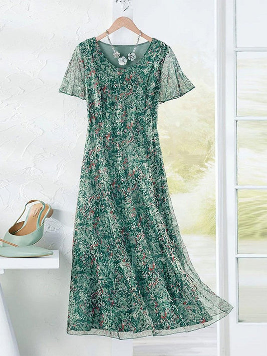Dress Woman – Boho Style – Floral Print – Maxi Length – Short Sleeve – Breathable Fabric