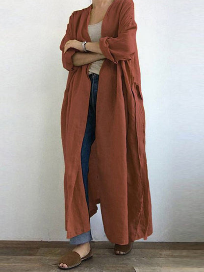 Women's Trench Coat – Oversized Fit – Breathable Fabric – Open Front – Ankle Length