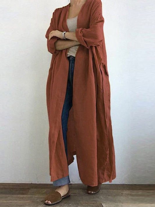 Women's Trench Coat – Oversized Fit – Breathable Fabric – Open Front – Ankle Length