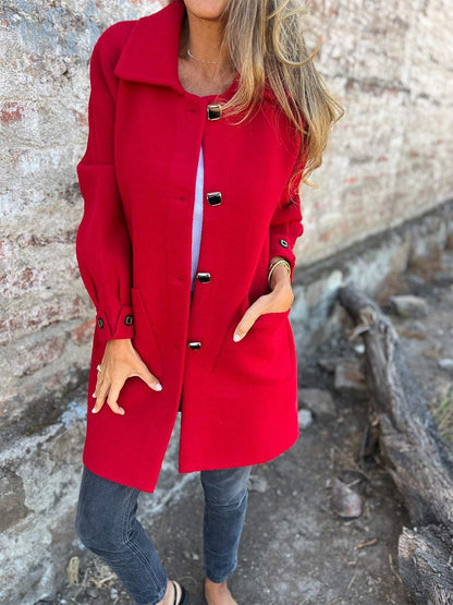 Women's Long Coat – Tailored Fit – Luxurious Fabric – Large Buttons